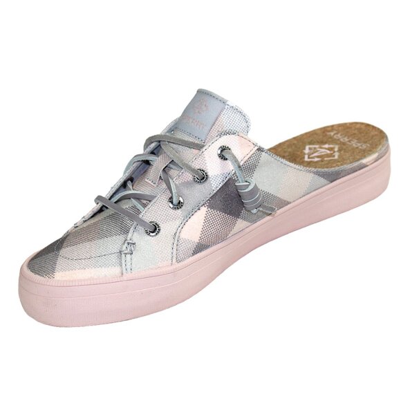 Sperry Crest Vibe Pastel Pink Gingham Gray Plaid Slip On Mule, Size 9 - Picture 5 of 9